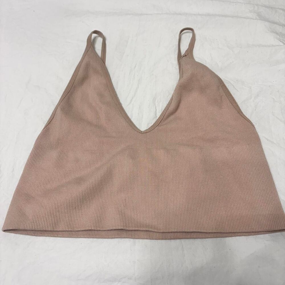 AMAZON Ribbed Triangle Cami Women's Supportive Comfort Nude Sz M Tan Bra Brami